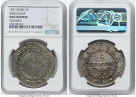Barcelona. Joseph Napoleon 5 Pesetas 1811 UNC Details (Cleaned) NGC, KM69. A well-struck example of this occupation issue, bearing lemon-amber retone ...