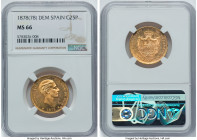 Alfonso XII gold 25 Pesetas 1878(78) DE-M MS66 NGC, Madrid mint, KM673, Cal-70. A glossy gem, presenting somewhat icy motifs and lustrous, semi-reflec...