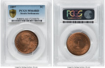 British Colony. Victoria Cent 1897 MS64 Red PCGS, London mint, KM16, Prid-183. Highly unusual to find this Victorian Cent issue with blazing orange-re...