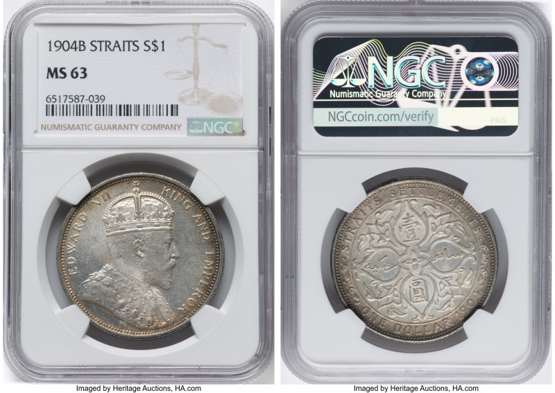 British Colony. Edward VII Dollar 1904-B MS63 NGC, Bombay mint, KM25, Prid-4. A ...