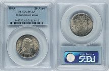 Portuguese Colony 20 Avos 1945 MS65 PCGS, Lisbon mint, KM6. A low-mintage, one-year type, displayed here at the pinnacle of the PCGS census reports in...