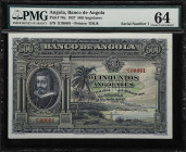 Serial Number 1 500 Angolares
ANGOLA. Banco de Angola. 500 Angolares, 1927. P-76a. Serial Number 1. PMG Choice Uncirculated 64.
An absolutely brilli...