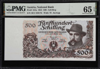 AUSTRIA. Oesterreichische Nationalbank. 500 Schilling, 1953. P-134a. PMG Gem Uncirculated 65 EPQ.
A very sought after design from Austria's National ...