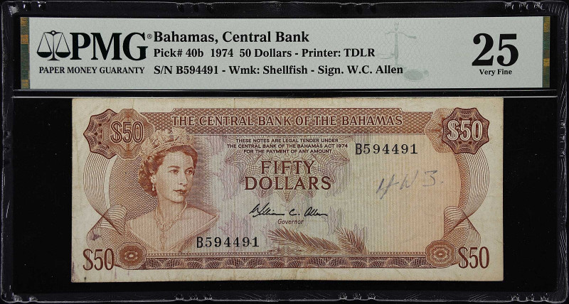 BAHAMAS. Central Bank of the Bahamas. 50 Dollars, 1974. P-40b. PMG Very Fine 25....