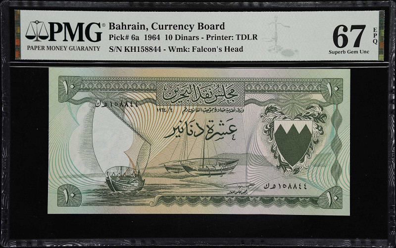 BAHRAIN. Bahrain Currency Board. 10 Dinars, 1964. P-6a. PMG Superb Gem Uncircula...