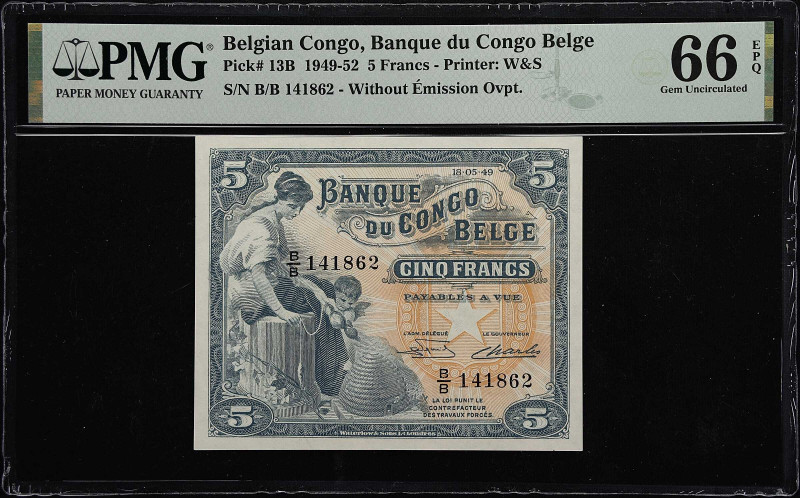 BELGIAN CONGO. Lot of (2). Banque du Congo Belge. 5 Francs, 1949. P-13B. Consecu...