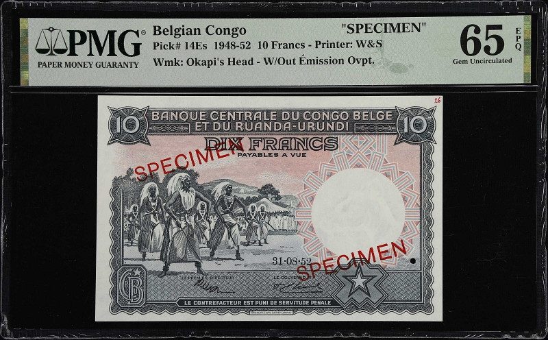 BELGIAN CONGO. Banque Centrale du Congo Belge et du Ruanda Urundi. 10 Francs, 19...