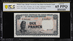 BELGIAN CONGO. Lot of (7). Banque Centrale du Congo Belge et du Ruanda-Urundi. 10 Francs, 1957. P-30b. PCGS Banknote Gem Uncirculated 65 PPQ to 66 PPQ...