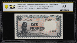 BELGIAN CONGO. Lot of (9). Banque Centrale du Congo Belge et du Ruanda-Urundi. 10 Francs, 1957. P-30b. PCGS Banknote Choice Uncirculated 63 to Gem Unc...