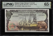 Finest Graded 500 Francs - Pick 34
BELGIAN CONGO. Banque Centrale du Congo Belge et du Ruanda-Urundi. 500 Francs, 1957. P-34. PMG Gem Uncirculated 65...