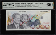 BELGIUM. Banque Nationale de Belgique. 10,000 Francs, ND (1992-97). P-146s. Specimen. PMG Gem Uncirculated 66 EPQ.
A beautiful high denomination King...