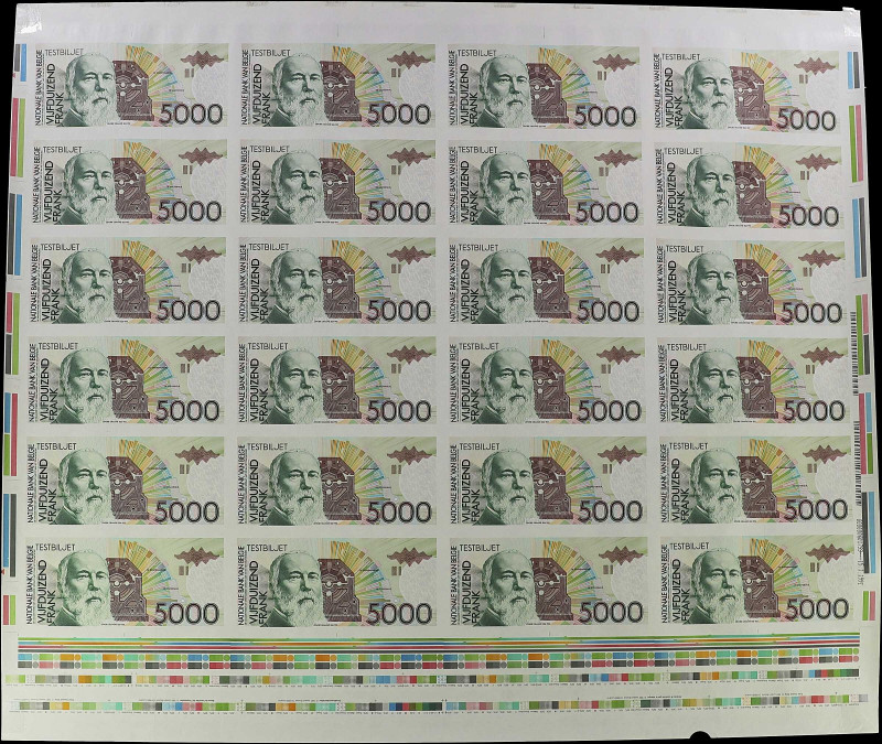 BELGIUM. (2) Uncut Sheets of (24). Banque Nationale de Belgique. 5000 Francs, ND...
