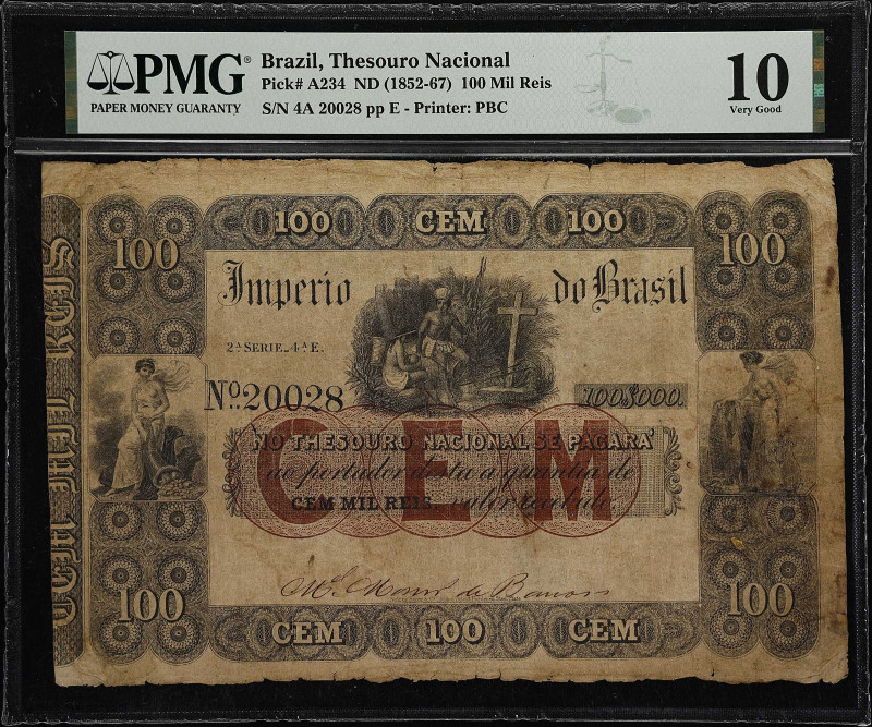 BRAZIL. Thesouro Nacional. 100 Mil Reis, ND (1852-67). P-A234. PMG Very Good 10....