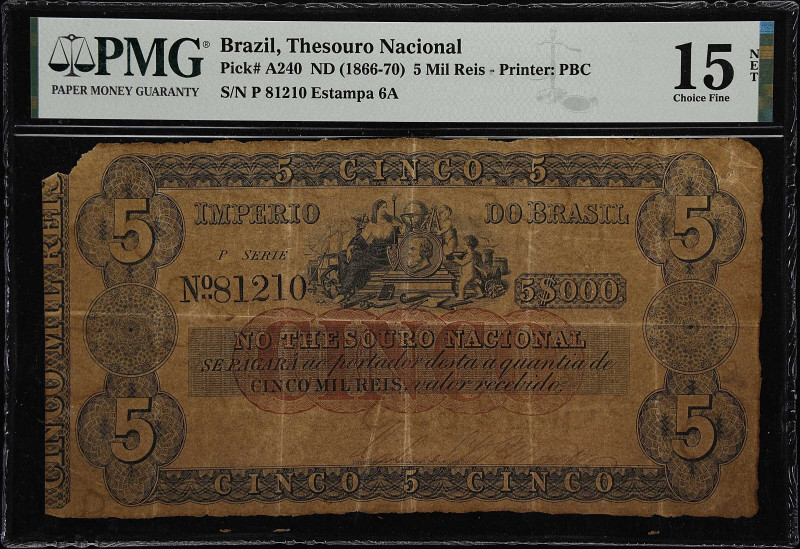 BRAZIL. Thesouro Nacional. 5 Mil Reis, ND (1866-70). P-A240. PMG Choice Fine 15 ...