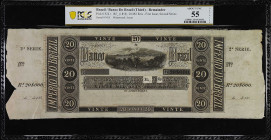 BRAZIL. Banco do Brazil. 20 Mil Reis, ND (1856). P-S241. Remainder. PCGS Banknote About Uncirculated 55 Details. Edge Tears, Small Piece Missing.
Rem...