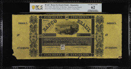 BRAZIL. Banco do Brazil. 50 Mil Reis, ND (1856). P-S263. Remainder. PCGS Banknote Uncirculated 62 Details. Edge Damage, Foreign Material, Paper Applie...