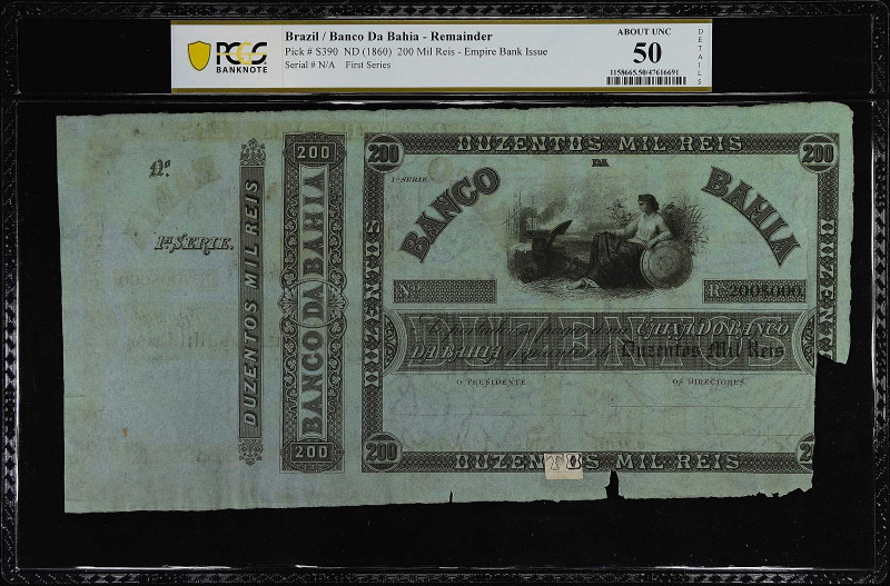 BRAZIL. Banco da Bahia. 200 Mil Reis, ND (1860). P-S390. Remainder. PCGS Banknot...