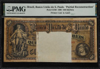 BRAZIL. Banco Uniao de S. Paulo. 500 Mil Reis, 1890. P-S700. PMG. "Partial Reconstruction."
Another difficult to locate note from Brazil that has und...