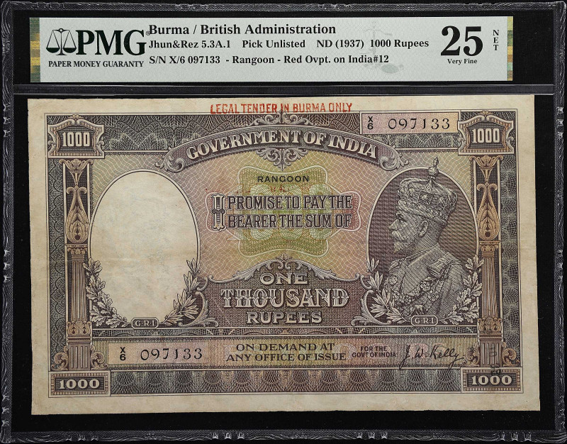 Incredible Burma KGV 1000 Rupees
BURMA. Government of India. 1000 Rupees, ND (1...
