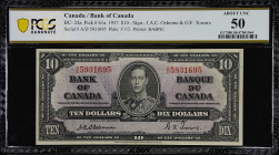 CANADA. Bank of Canada. 10 Dollars, 1937. BC-24a. PCGS Banknote About Uncirculated 50.
Printed by BABNC. Just some light handling and circulation to ...