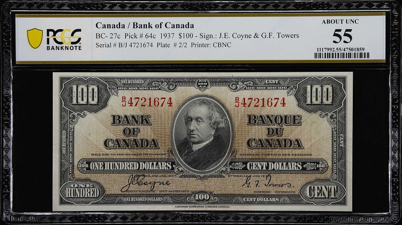 CANADA. Lot of (3). Bank of Canada. 100 Dollars, 1937. BC-27b & BC-27c. PCGS Ban...