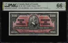 Gem 1937 BC-28 1000 Dollar
CANADA. Bank of Canada. 1000 Dollars, 1937. BC-28. PMG Gem Uncirculated 66 EPQ.
Not much needs to be said about this icon...