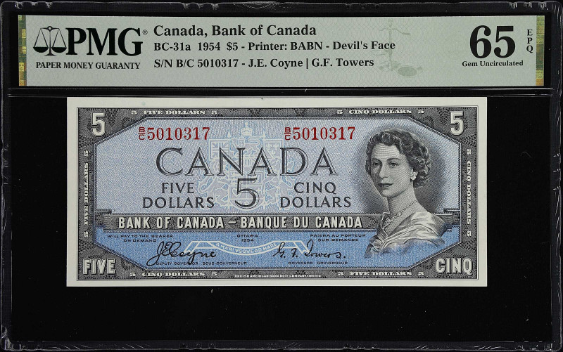 CANADA. Bank of Canada. 5 Dollars, 1954. BC-31a. PMG Gem Uncirculated 65 EPQ.
P...