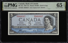 CANADA. Bank of Canada. 5 Dollars, 1954. BC-31a. PMG Gem Uncirculated 65 EPQ.
Printed by BABN. Devil's Face. Coyne-Towers. A gem with the popular QEI...