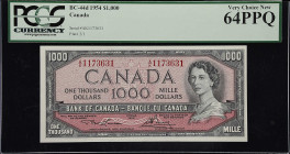 CANADA. Bank of Canada. $1000, 1954. BC-44d. PCGS Currency Very Choice New 64 PPQ.
Pleasing margins are noticed on this scarcer large denomination fr...