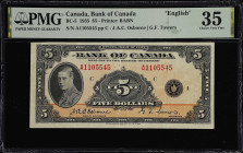 CANADA. Bank of Canada. 5 Dollars, 1935. BC-5. PMG Choice Very Fine 35.
English text. Printed by BABN. Osborne-Towers.

Estimate: $400.00- $700.00