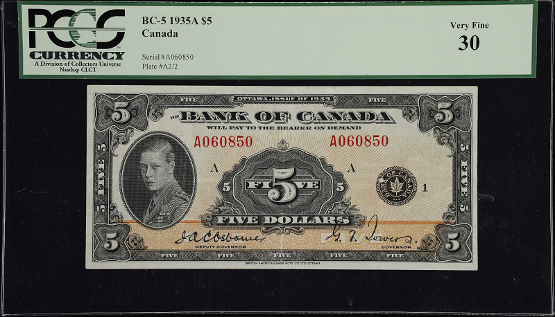 CANADA. Bank of Canada. 5 Dollars, 1935A. BC-5. PCGS Currency Very Fine 30.
A p...