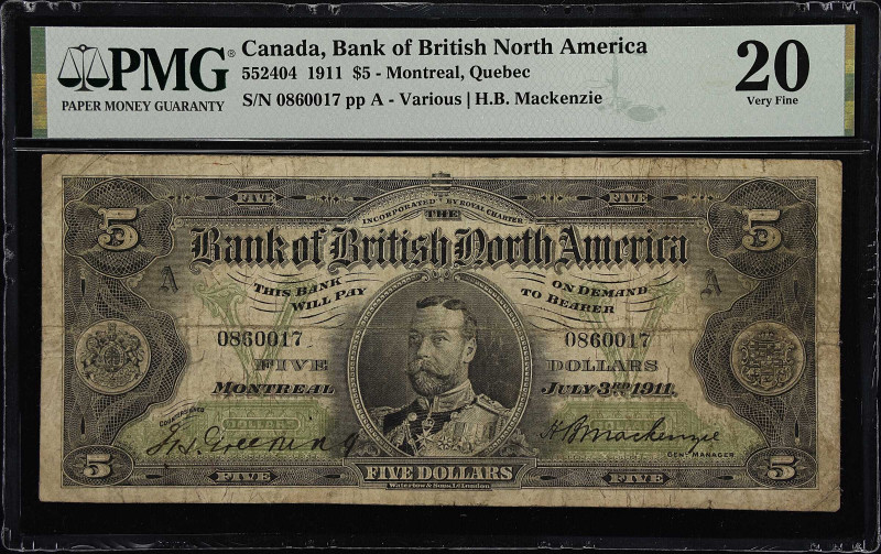 CANADA. Bank of British North America. 5 Dollars, 1911. CH# 55-24-04. PMG Very F...