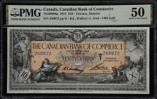 CANADA. Canadian Bank of Commerce. 10 Dollars, 1917. CH# 75-16-04-08a. PMG About Uncirculated 50.
A sought after 1917 10 Dollar with just some circul...