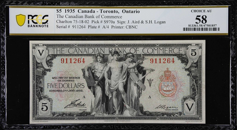 CANADA. Lot of (2). Bank of Commerce. 5 Dollars, 1935. CH #75-18-02. PCGS Bankno...
