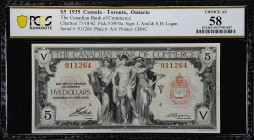 CANADA. Lot of (2). Bank of Commerce. 5 Dollars, 1935. CH #75-18-02. PCGS Banknote Very Fine 30 & Choice About Uncirculated 58.
A pleasing pair of Ca...