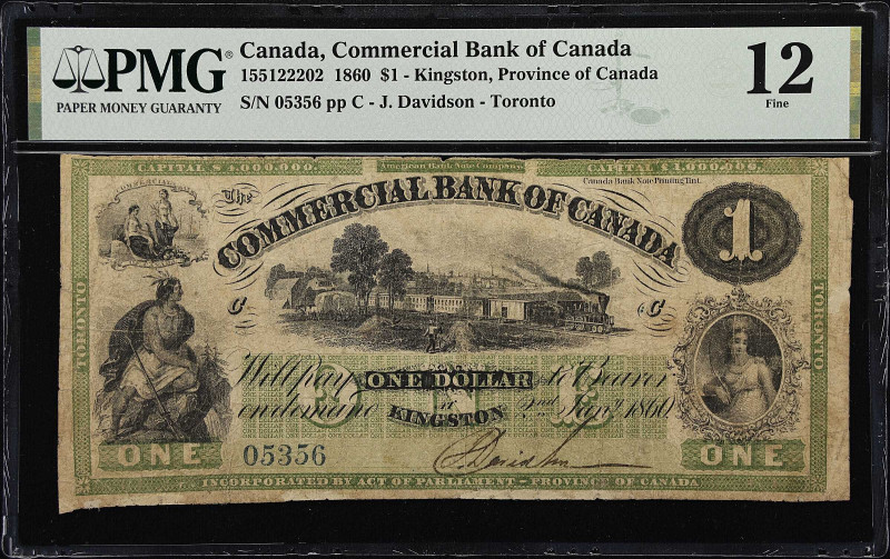 CANADA. Commercial Bank of Canada. 1 Dollar, 1860. CH# 155-12-22-02. PMG Fine 12...
