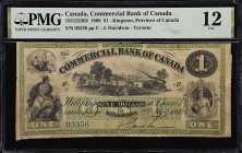 CANADA. Commercial Bank of Canada. 1 Dollar, 1860. CH# 155-12-22-02. PMG Fine 12.
Kingston, Province of Canada. J. Davidson signature. Plate position...
