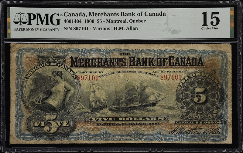 CANADA. Merchants Bank of Canada. 5 Dollars, 1900. CH# 460-14-04. PMG Choice Fin...