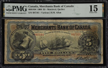 CANADA. Merchants Bank of Canada. 5 Dollars, 1900. CH# 460-14-04. PMG Choice Fine 15.
A very sought after note with only 8 certified by PMG. This exa...