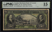 CANADA. Merchants Bank of Canada. 5 Dollars, 1917. CH# 460-20-02. PMG Choice Fine 15.
Rare Manuscript Signature. Only a handful known, with one examp...
