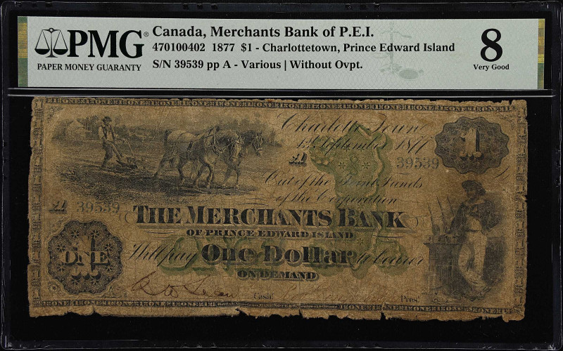CANADA. Merchants Bank of Prince Edward Island. 1 Dollar, 1877. CH# 470-10-04-02...