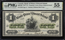 CANADA. Bank of Prince Edward Island. 1 Dollar, 1877. CH# 600-12-04. PMG About Uncirculated 55.
Without red overprint. Charlotte Town. Penned signatu...