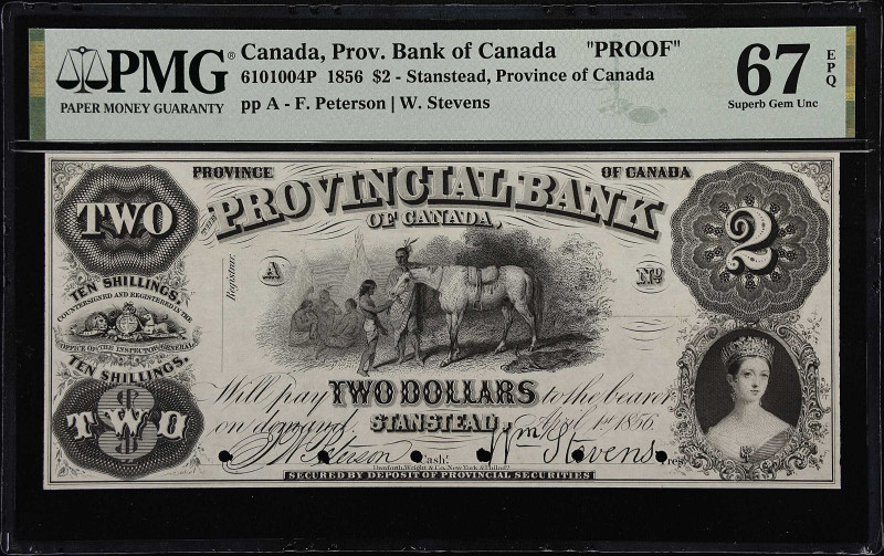 CANADA. Provincial Bank of Canada. 2 Dollars, 1856. CH# 610-10-04P. Proof. PMG S...