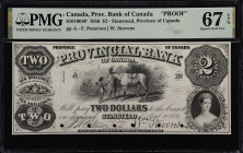 CANADA. Provincial Bank of Canada. 2 Dollars, 1856. CH# 610-10-04P. Proof. PMG Superb Gem Uncirculated 67 EPQ.
Stanstead, Province of Canada. Peterso...