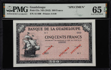 GUADELOUPE. Banque de la Guadeloupe. 500 Francs, ND (1942). P-25s. PMG Gem Uncirculated 65 EPQ.
Printed by EAW. Fully original gem.

Estimate: $400...