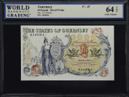 GUERNSEY. Treasurer of The States of Guernsey. 10 Pounds, ND (1975-80). P-47. WBG Choice Uncirculated 64 TOP.
Free of circulation, bright inks.

Es...
