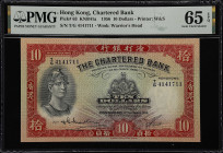 HONG KONG. Chartered Bank. 10 Dollars, 1956. P-63. KNB41a. PMG Gem Uncirculated 65 EPQ.
Yet another pleasing example from this smaller HK issuer avai...
