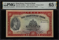 HONG KONG. Chartered Bank. 10 Dollars, 1956. P-63. KNB41a. PMG Gem Uncirculated 65 EPQ.
Near perfection is seen on this note from one of the smaller ...