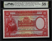 HONG KONG. Hong Kong & Shanghai Banking Corporation. 100 Dollars, 1956. P-176f. KNB66g-j. PMG Choice About Uncirculated 58 EPQ.
Great color is notice...