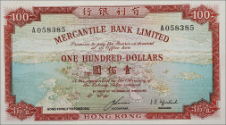 HONG KONG. Mercantile Bank Limited. 100 Dollars, 1965. P-244b. About Uncirculated.
Here is another vibrantly printed note for the issue that exhibits...